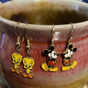 Tweety and Mickey Enameled Earring Sets